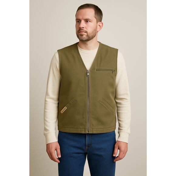 Cabela’s Duck Canvas Sherpa Lined Full Zip Vest Men Large Khaki Outdoor Workwear - Picture 1 of 12